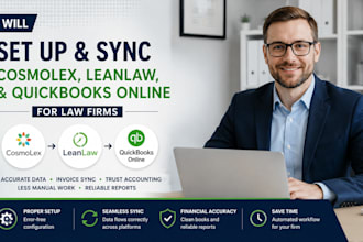 set up and sync cosmolex, leanlaw, and quickbooks online for law firms