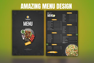 a modern restaurant menu, food menu or price list