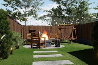 create realistic 3d landscape backyard front yard garden patio pool rendering