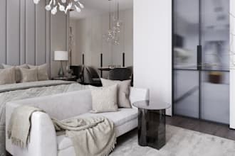 revamp minimalist apartment interior 3d furniture design ensuite bedroom render