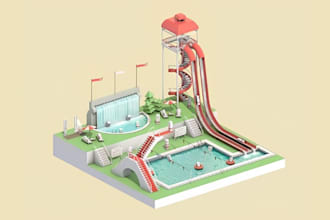 design 3d kids play park, water park and swimming pool layouts with realistic