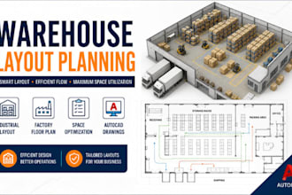 design warehouse planning, industrial layout, factory floor plan autocad