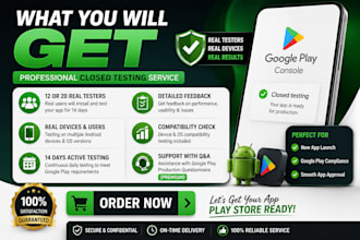 provide 12 testers for google play closed testing for 14 days 12 app tester