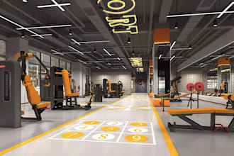 design gym interior, fitness center layout, training area, indoor sport facility