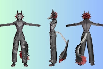 create custom furry vrchat avatar, fursona and kemono model, anthro character