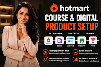 setup hotmart course and digital product with sales page, checkout and funnel