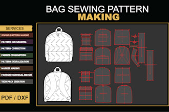 do bag sewing pattern making, backpack pattern, and tech pack