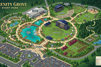 design custom event, festival, wedding, guest guide, vector and illustrated maps