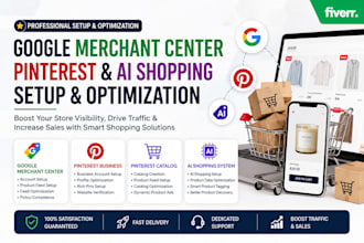 set up google merchant center, ai shopping, pinterest catalog