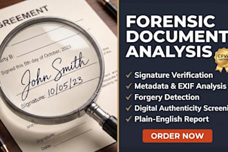 do forensic document analysis, detect forged signature with detailed report