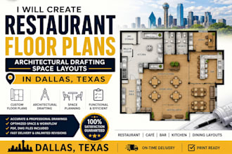 create restaurant floor plans, architectural drafting space layouts in dallas