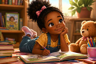 create african american children book illustration for storybook and KDP