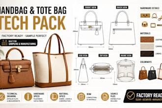 create handbag and tote bag tech pack for sampling and manufacturing