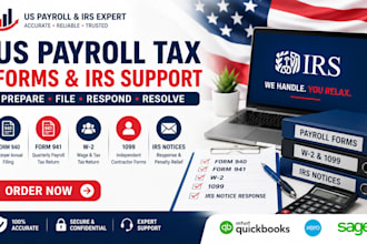 prepare US payroll tax forms 940, 941, w2, 1099 and respond to irs notices