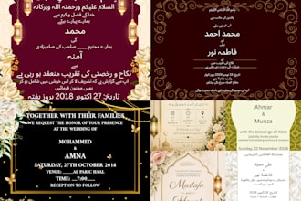 professional and unique design urdu and english weddingcard