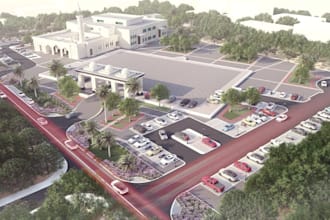 revit 3d model islamic urban plan,community mosque center,arabic future property
