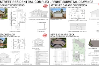 do city permit architectural drawings for house, adu, garage, decks and patio
