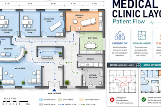 design healthcare, medical clinic layout with patient flow and room planning