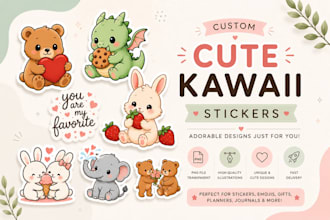 draw cute kawaii doodles,stickers illustrations