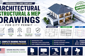 architectural plan structural and mep drawing for city permit in ut pa MD oh tx