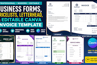 do business forms, pricelist, letterhead, and editable canva invoice template
