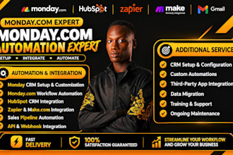 setup monday CRM monday integration zapier make monday com automations hubspot