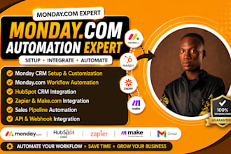 setup monday CRM monday integration zapier make monday com automations hubspot