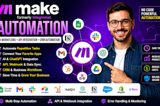build make com automation, ai workflow, CRM and API integration