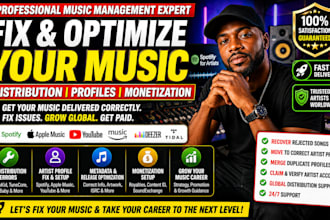 be music manager, fix distribute music on distrokid, cd baby music tunecore dito