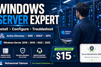 install, configure and troubleshoot windows servers, ad, dns and dhcp, gpo