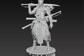 3d digital sculpt,human figures,multiple weapon, 3dp,rope details,warrior statue