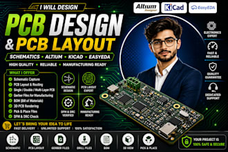 design custom pcb, pcb layout, pcb design schematics in altium, kicad, easyeda