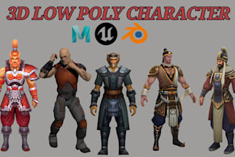 create 3d low poly character model low poly character with animation and rig