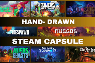draw steam capsule cover artwork, steam store banner, steam game cover, game art