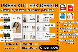 design a professional press kit, media kit, epk, or brand press kit