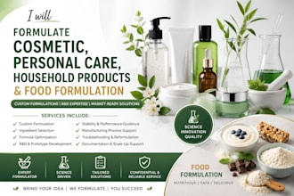 formulate cosmetic, personal care household products food formulation