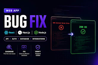 fix react, next js and node js web app bugs