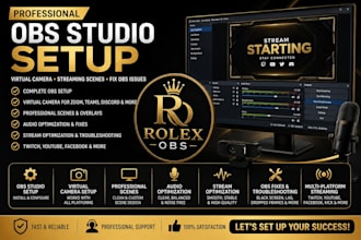 set up obs studio, virtual camera, streaming scenes and fix obs issues