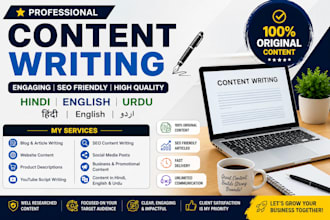 write professional content in hindi english and urdu