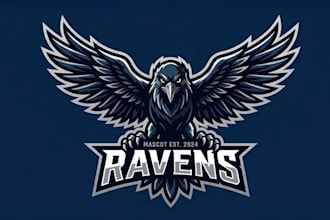 create vintage custom raven mascot logo with t shirt design