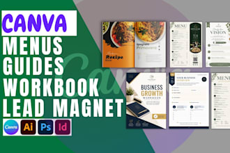design print ready canva workbook, PDF guide, canva lead magnet, qr code menus