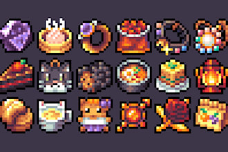 create 16x16 pixel art game assets and icons