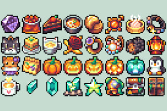 create 16x16 pixel art game assets and icons