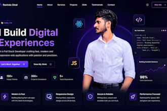 build a modern responsive landing page react, HTML, CSS, js