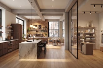 design 2d, 3d modern interior design, kitchen design, cafe design, shop design