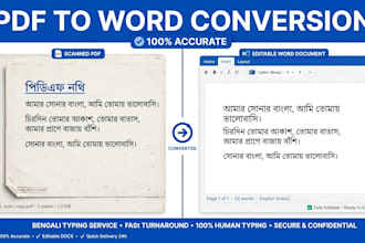 do bengali typing PDF image to ms word fast delivery