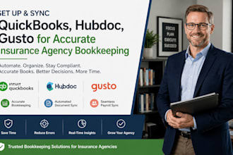 set up, sync quickbooks, hubdoc, gusto for accurate insurance agency bookkeeping
