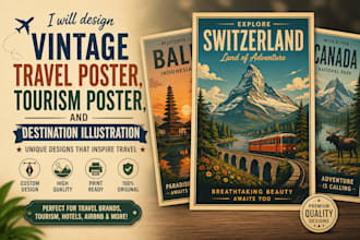 design retro travel poster, travel brands, with airbnb national parks and cities