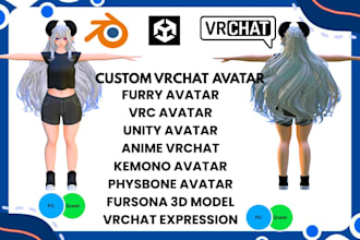 create custom vrchat anime furry avatar with unity upload and physbones quest