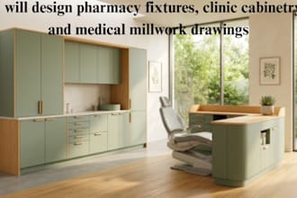 design pharmacy fixtures, clinic cabinetry and medical millwork drawing
